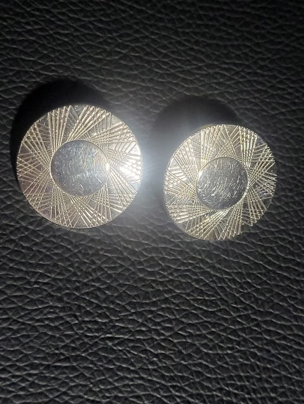 Vintage Signed MARINO Silver Tone Sunburst Disc Clip On Earrings Mid-Century